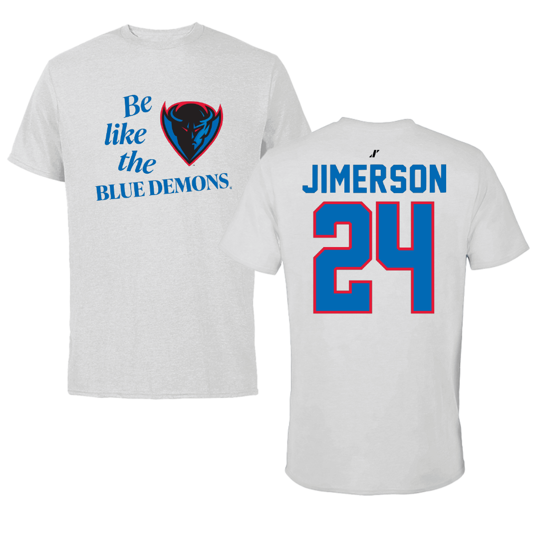 DePaul University Soccer Light Gray Be Like Us Performance Tee - #24 Evan Jimerson