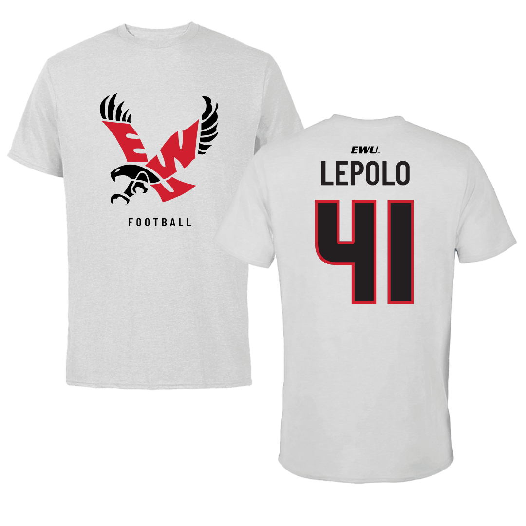 Eastern Washington University Football Light Gray Performance Tee - #41 Tyler Lepolo