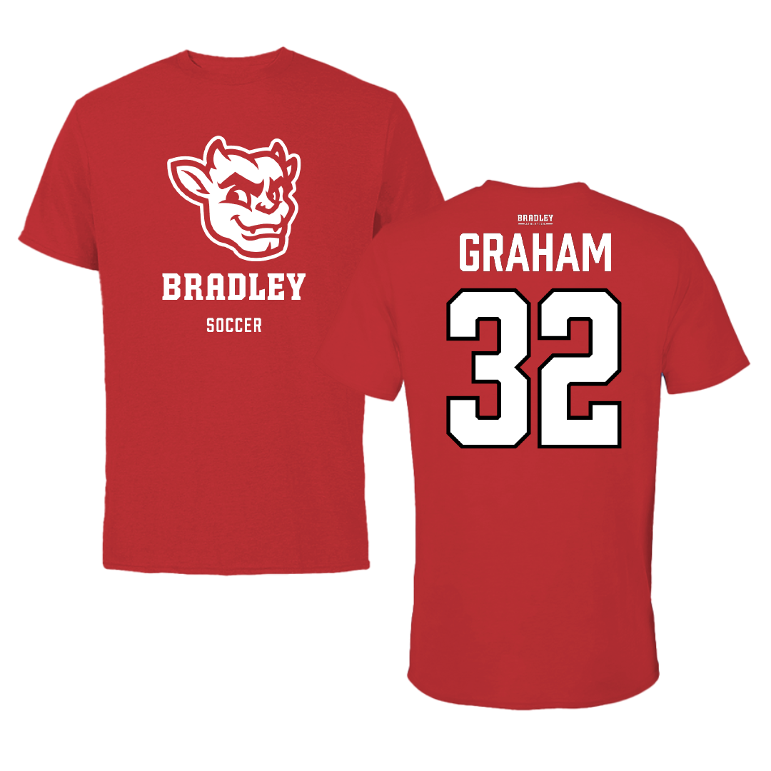 Bradley University Soccer Red Mascot Tee - #32 Thomas Graham