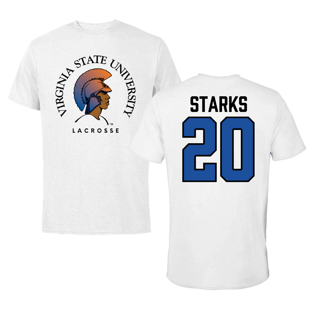 Virginia State University Lacrosse White Tee - #20 Allan Starks