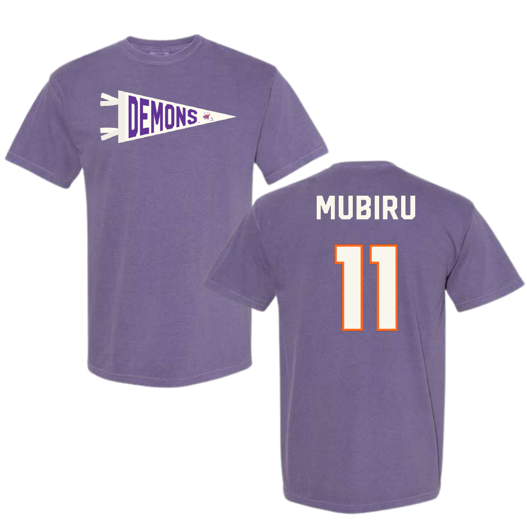 Northwestern State University Basketball Purple Pennant Comfort Colors Tee - #11 Chris Mubiru
