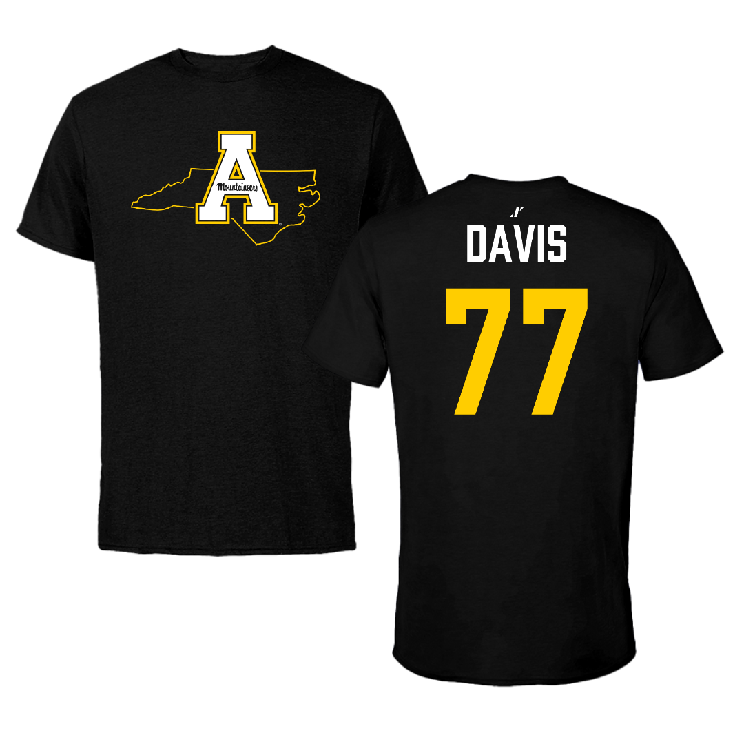 Appalachian State University Football Black State Performance Tee - #77 Daniel Davis