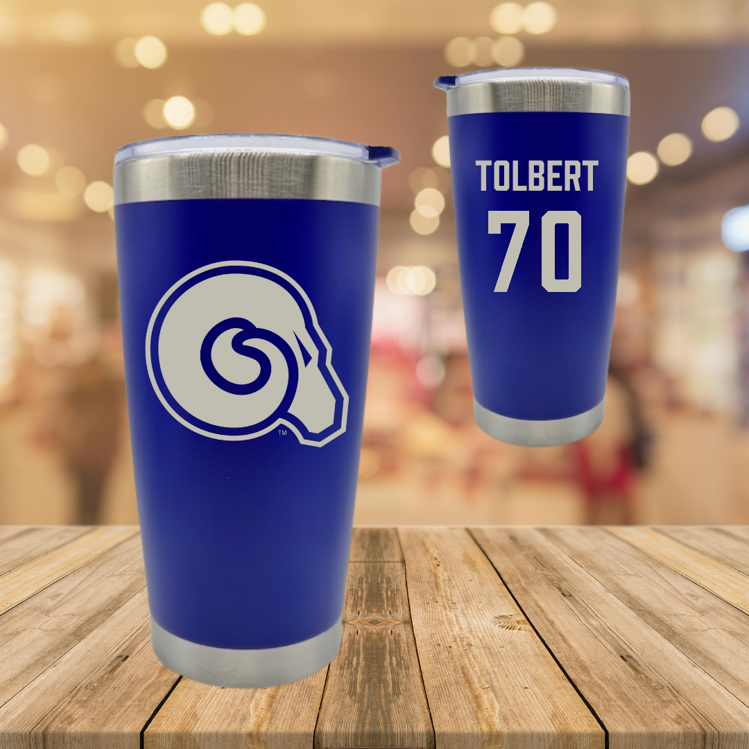Albany State University Football Blue Golden Ram Stainless Steel Tumbler - #70 Stanley Tolbert
