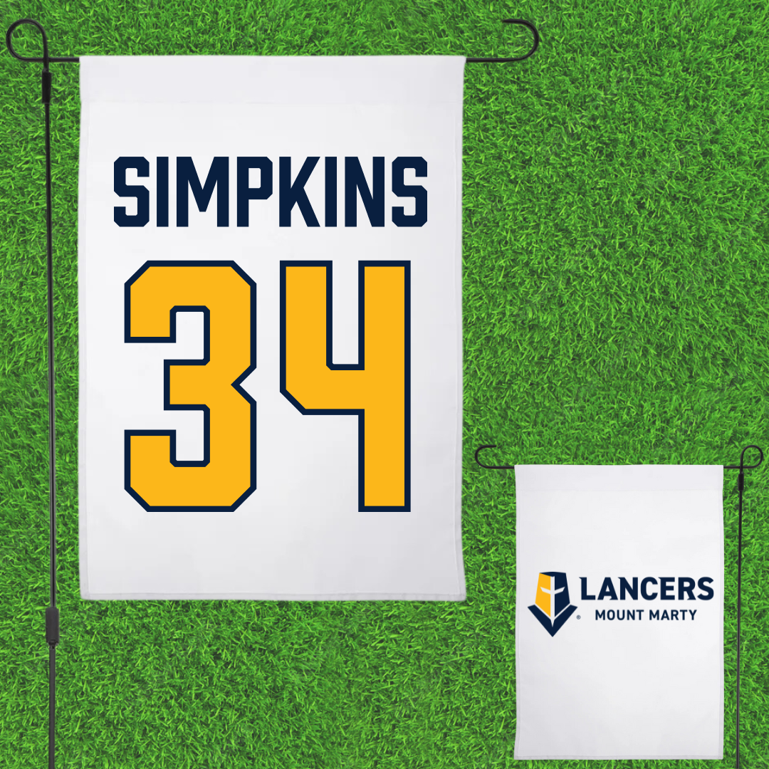 Mount Marty University Softball White Garden Flag - #34 Jayden Simpkins