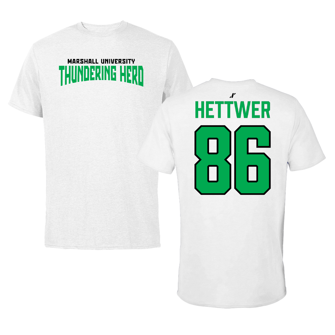 Marshall University Football White Classic Tee - #86 Brandon Hettwer