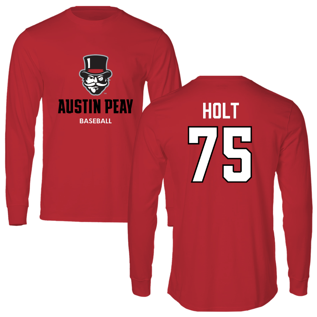 Austin Peay State University Baseball Red Mascot Performance Long Sleeve - #75 Campbell Holt
