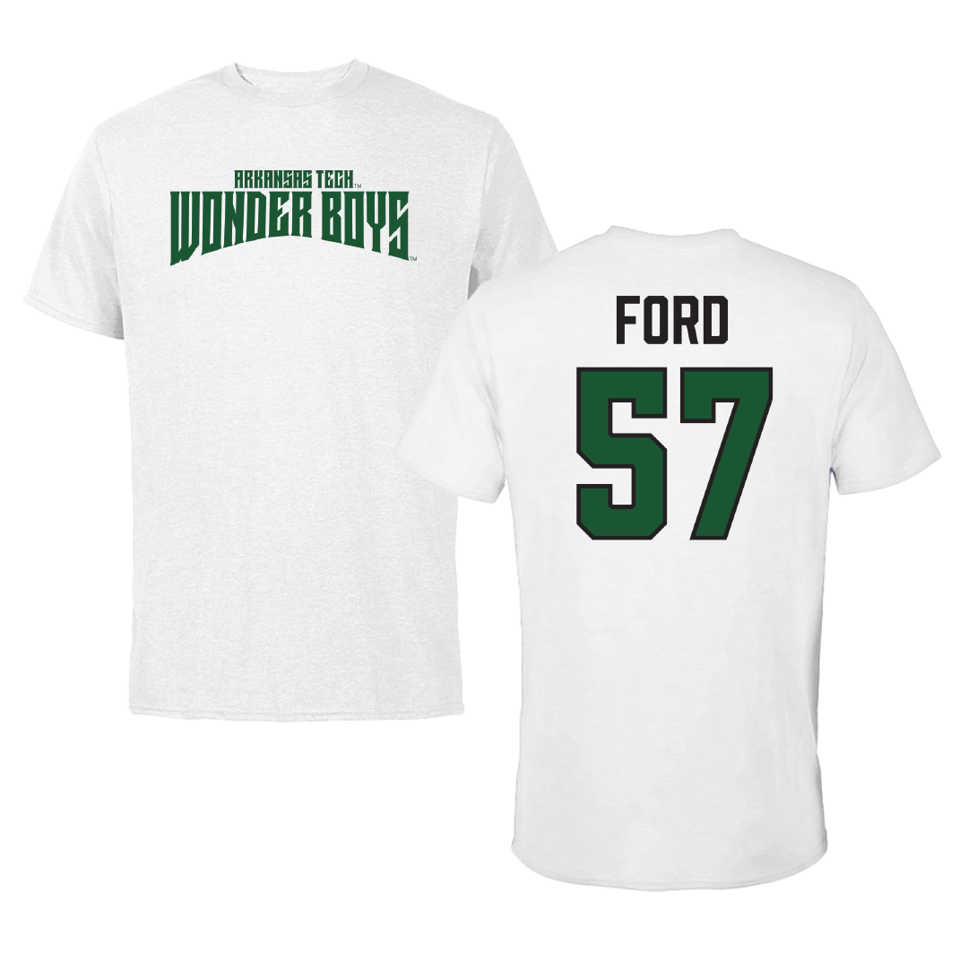 Arkansas Tech University Football White Classic WB Tee - #57 KD Ford