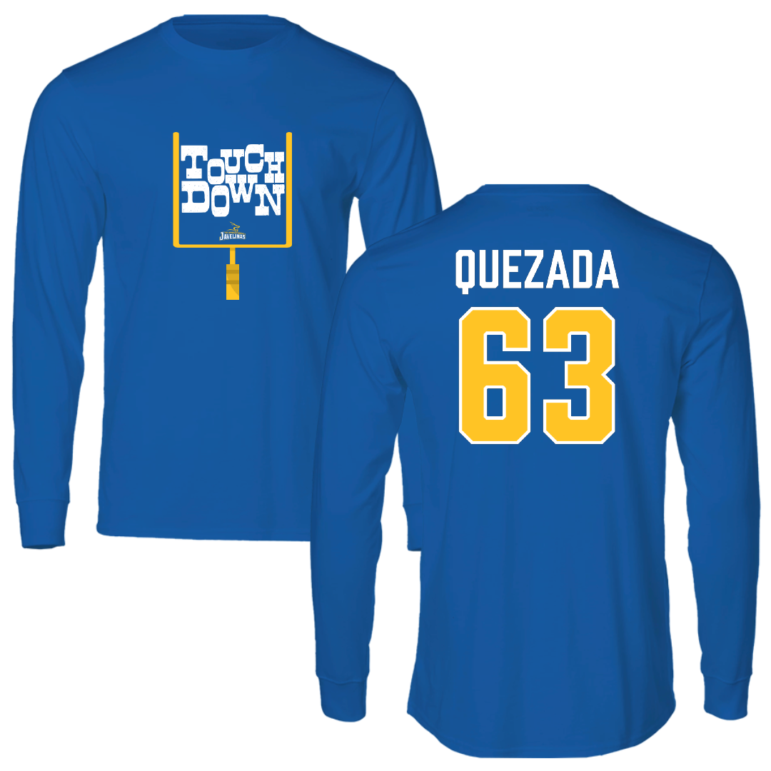 Texas A&M University-Kingsville Football Blue Touchdown Long Sleeve - #63 Juan Quezada