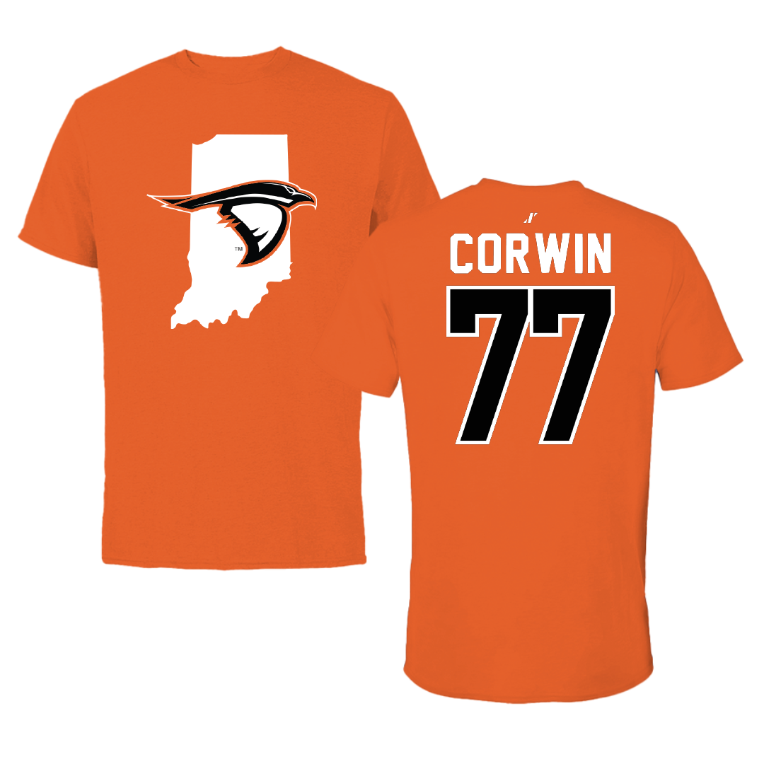 Anderson University (Indiana) Football Orange State Performance Tee - #77 Garrett Corwin