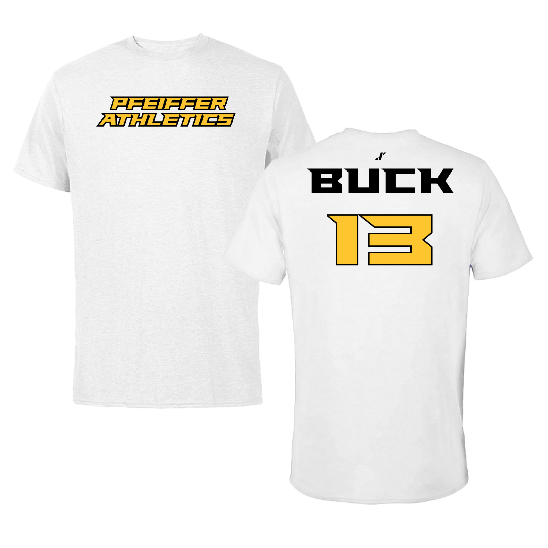 Pfeiffer University Baseball White Tee - #13 Cayman Buck