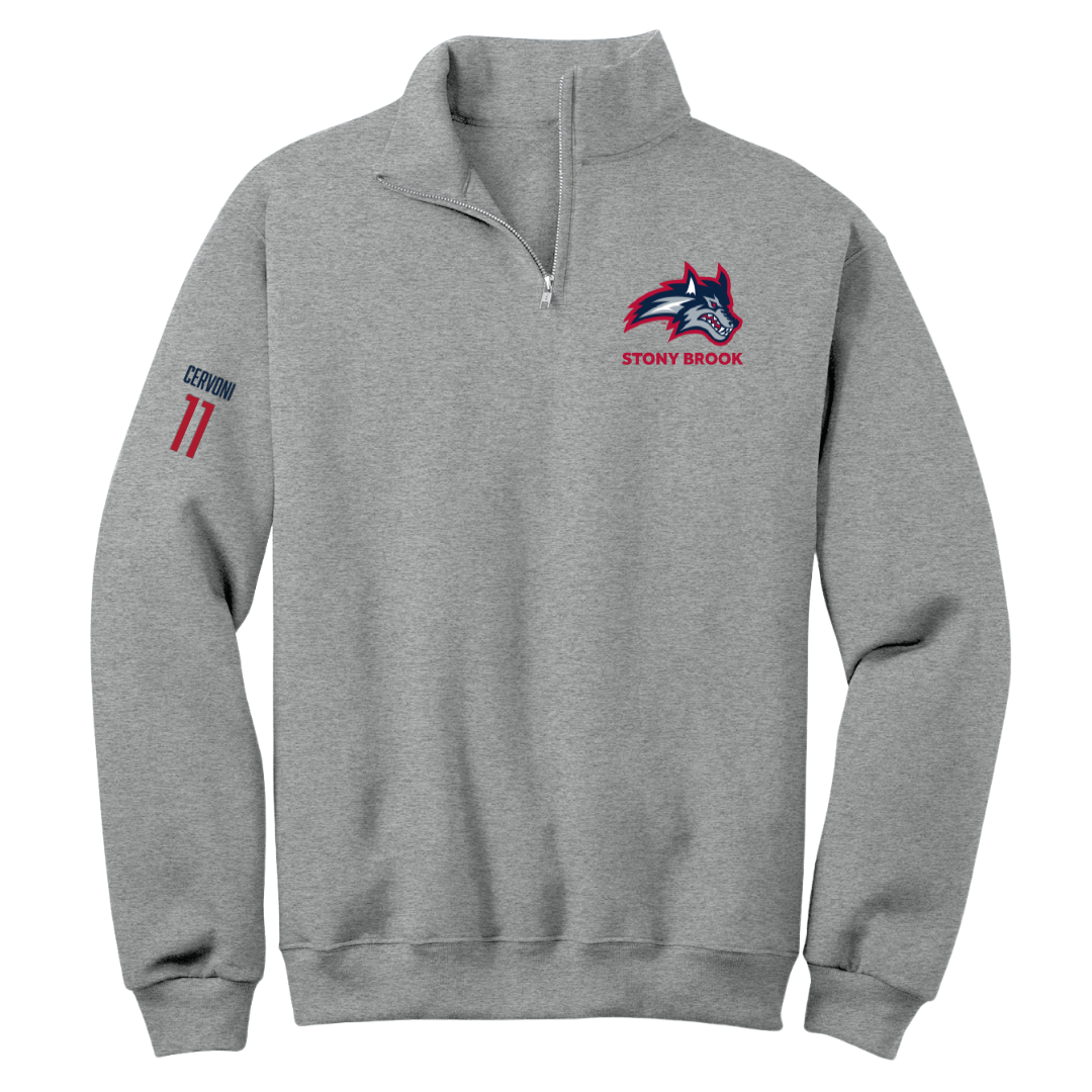 Stony Brook University Baseball Sport Gray Quarter-Zip - #11 Mike Cervoni