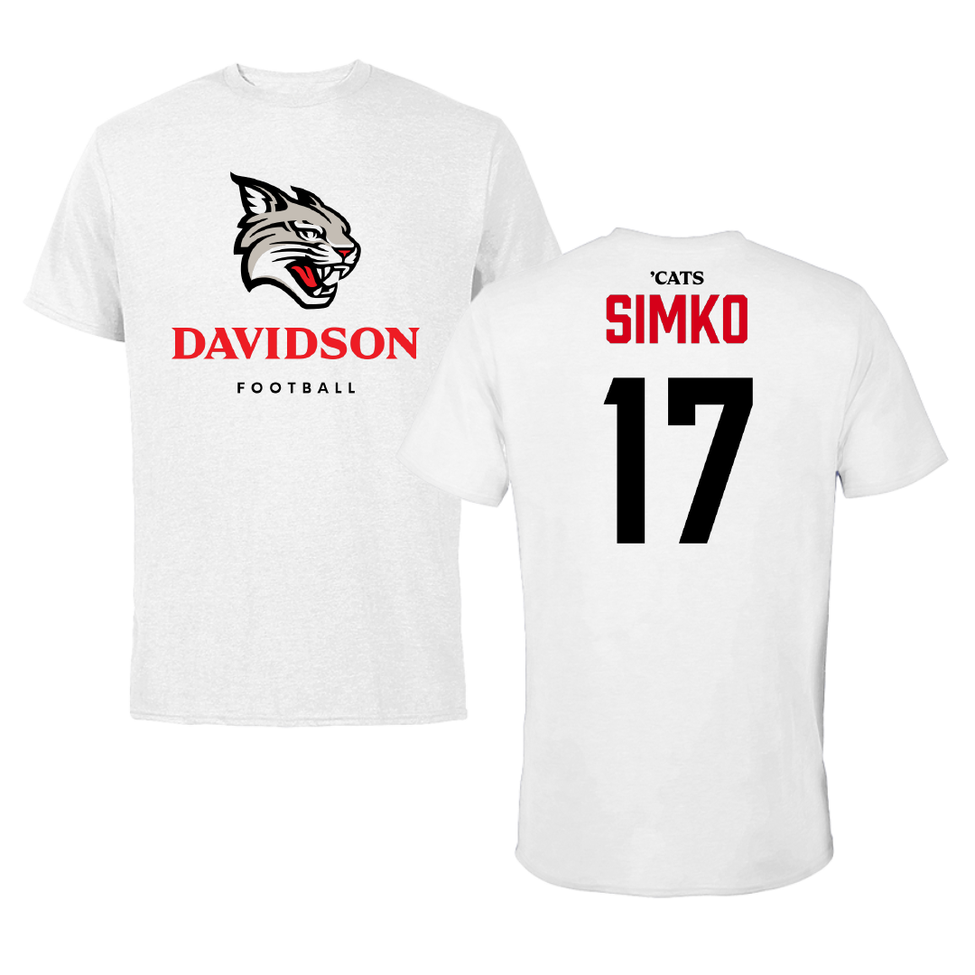 Davidson College Football White Tee - #17 Carter Simko