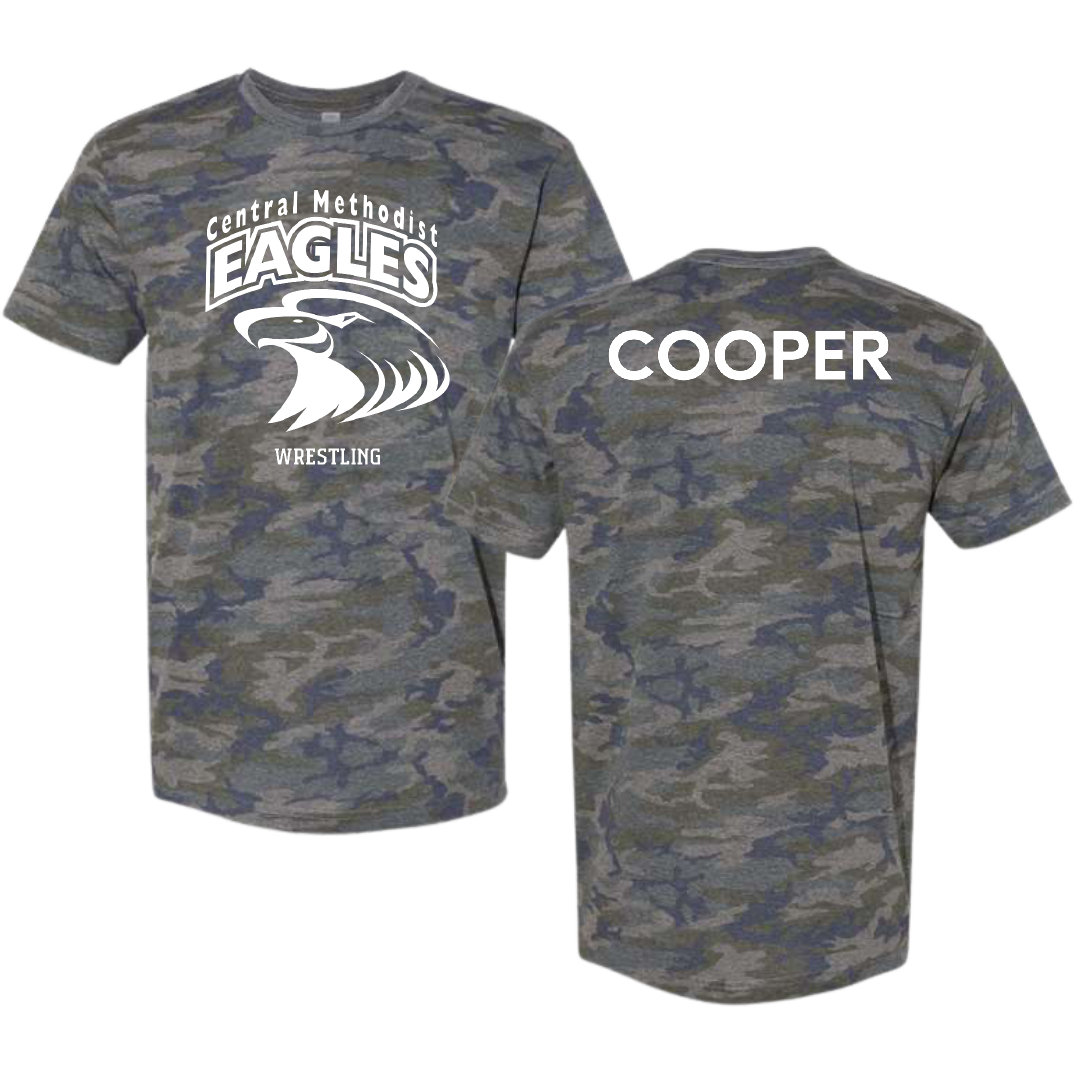 Central Methodist University Wrestling (M) Vintage Camo Tee - Drew Cooper