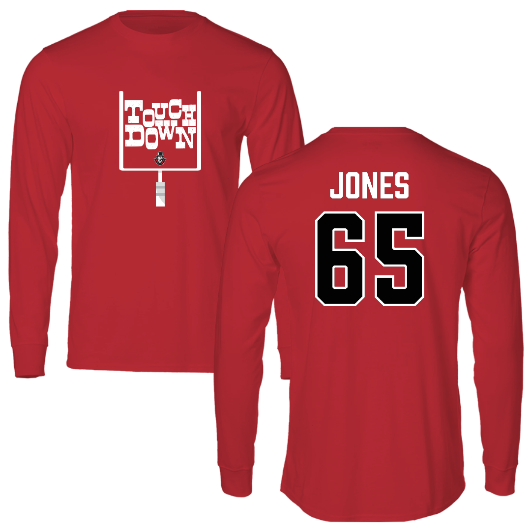 Austin Peay State University Football Red Touchdown Long Sleeve - #65 Miada Jones