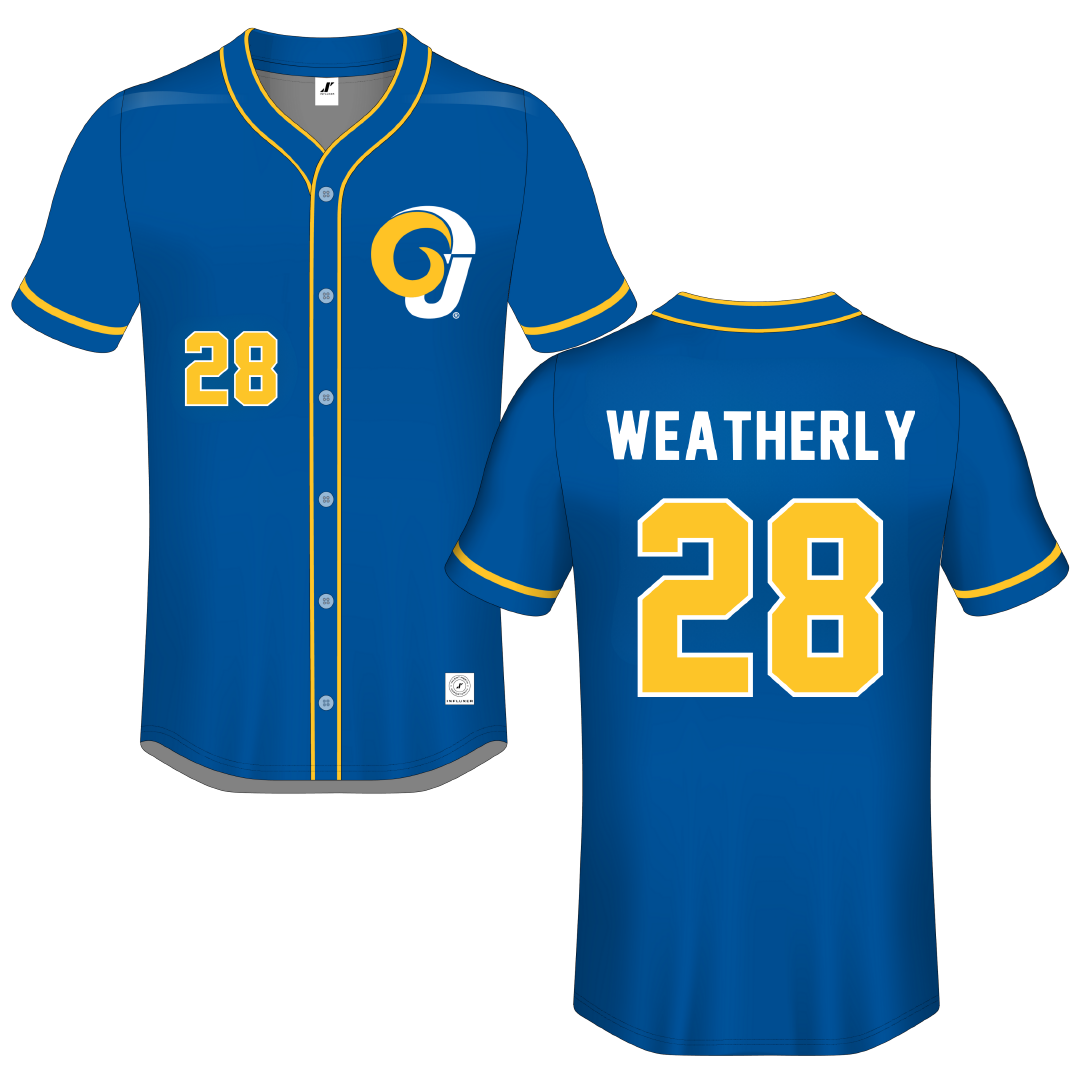 Angelo State University Blue Button-Down Jersey - #28 Jaxon Weatherly