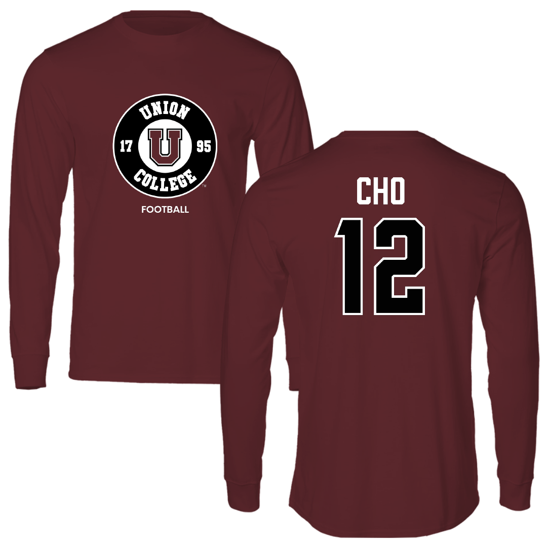 Union College Football Maroon Performance Long Sleeve - #12 Max Cho