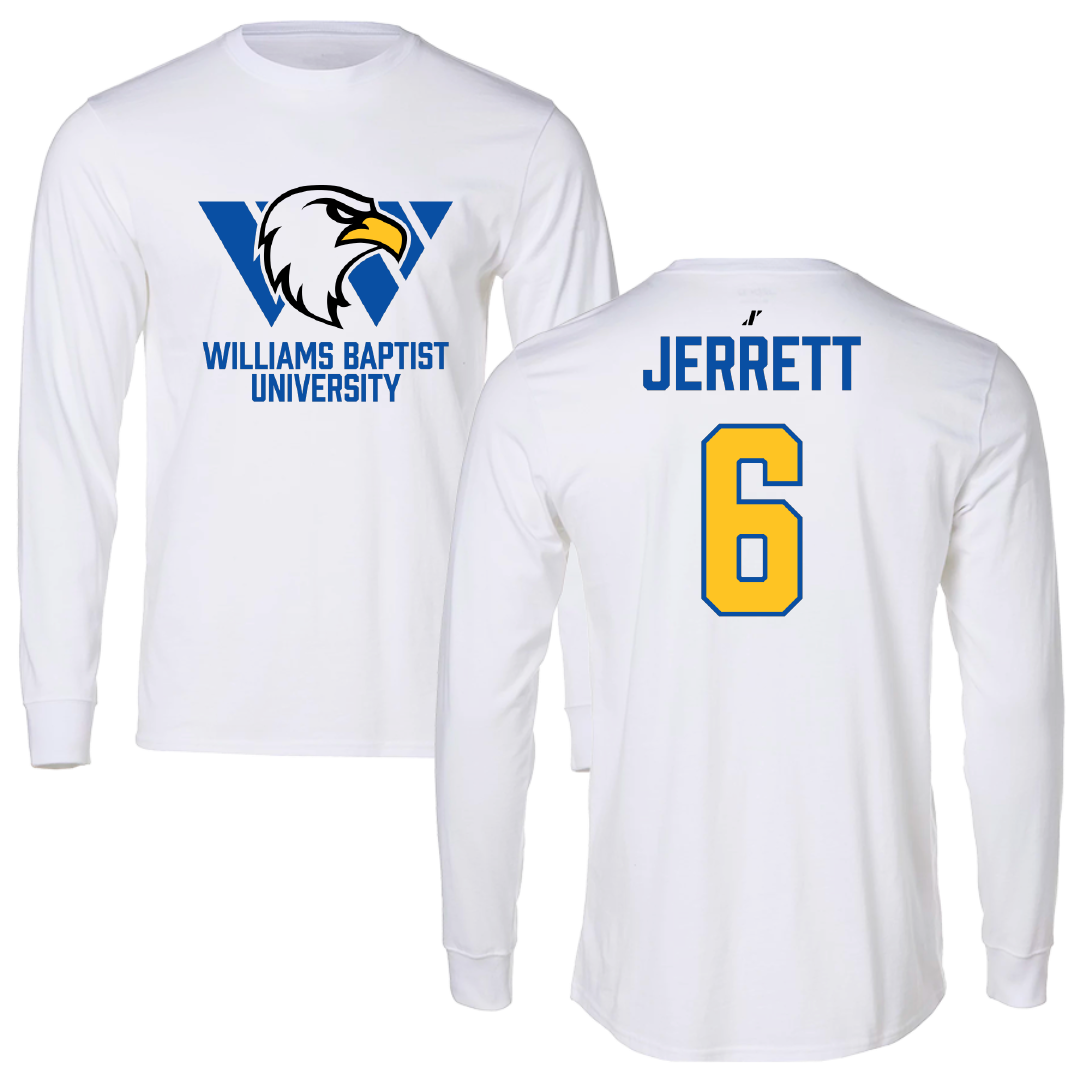 Williams Baptist University Soccer (M) White Performance Long Sleeve - #6 Drew Jerrett