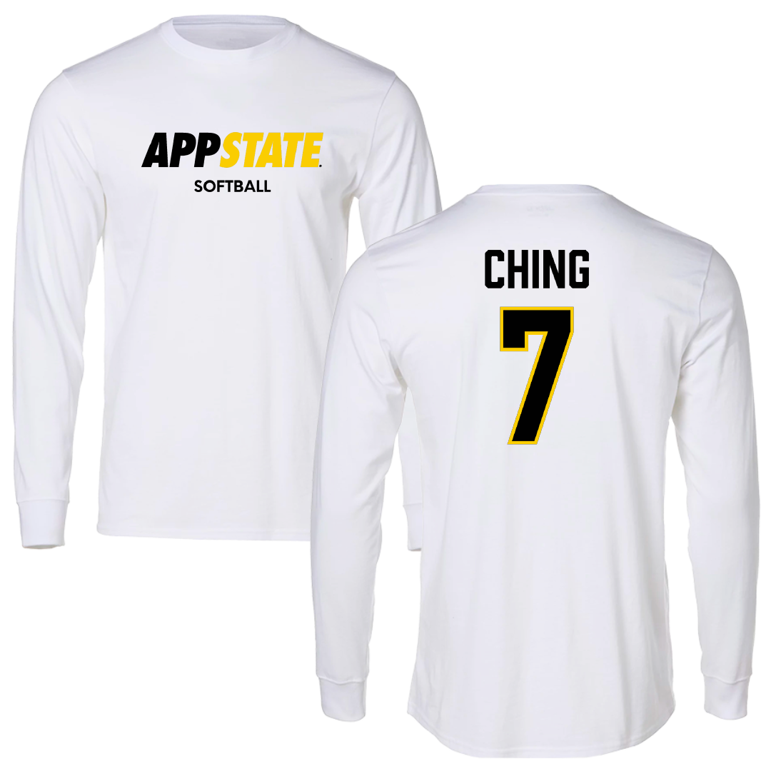 Appalachian State University Softball White Block Performance Long Sleeve - #7 Emilie Ching