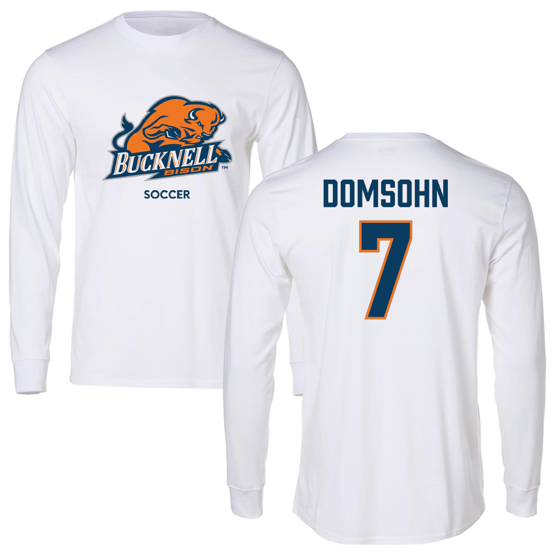 Bucknell University Soccer (M) White Performance Long Sleeve - #7 Zane Domsohn