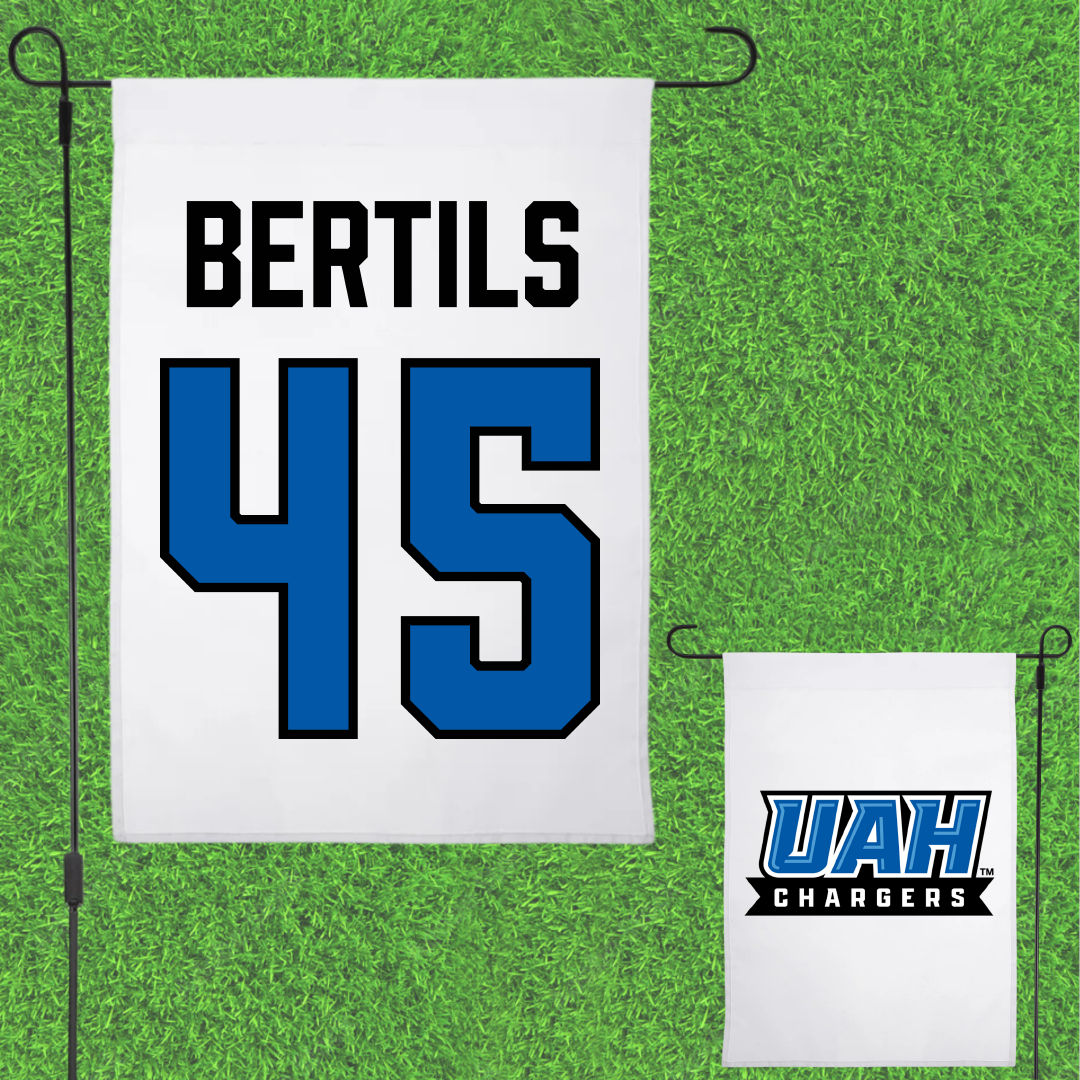 Huntsville Lacrosse (M) White Garden Flag - #45 Jake Bertils