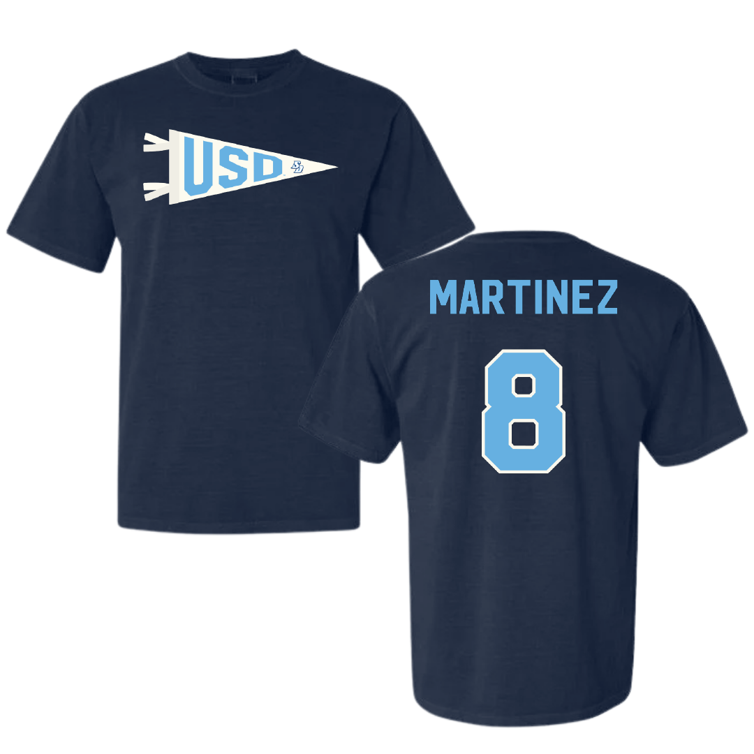 University of San Diego Soccer Navy Pennant Comfort Colors Tee - #8 Josh Martinez