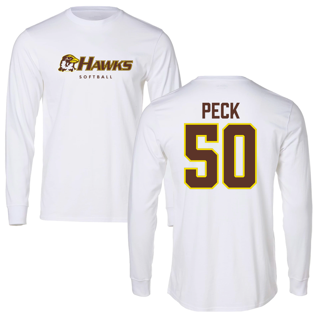 Quincy University Softball White Performance Long Sleeve - #50 Madison Peck