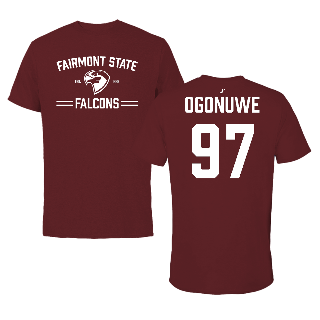 Fairmont State University Football Maroon General Performance Tee - #97 Michael Ogonuwe