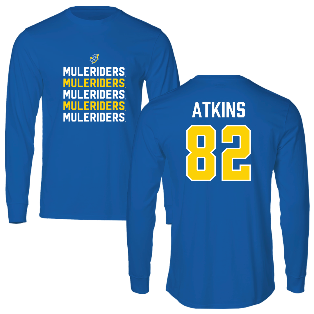 Southern Arkansas University Football Blue General Long Sleeve - #82 David Atkins