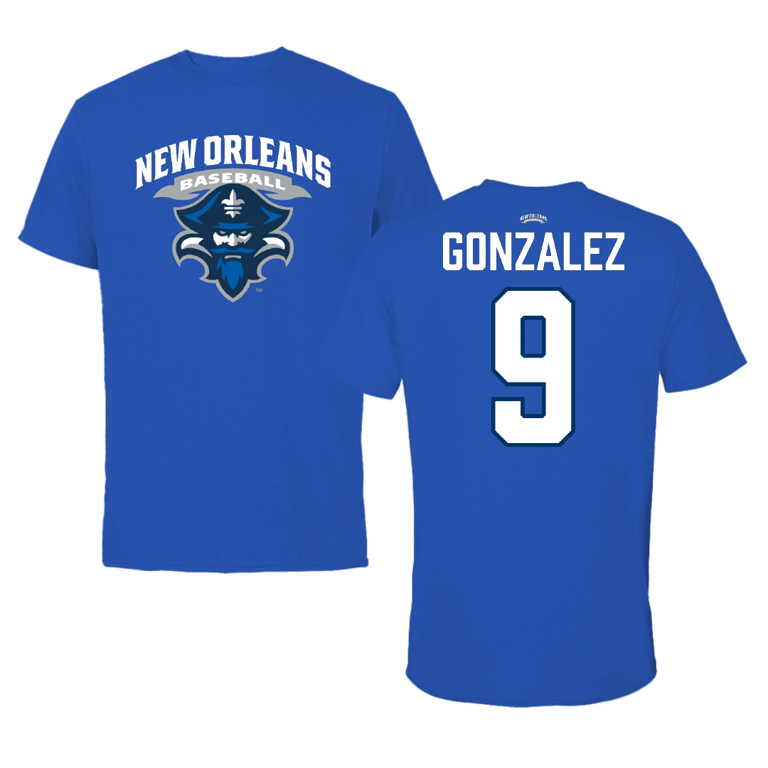 University of New Orleans Baseball Blue Mascot Tee - #9 Matt Gonzalez
