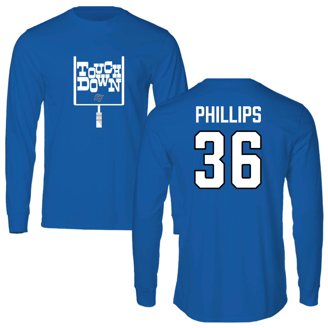 Grand Valley State University Football Blue Touchdown Performance Long Sleeve - #36 Deshawne Phillips