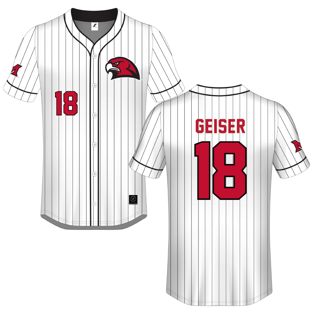 Miami University (Ohio) White Pinstripe Button-Down Jersey - #18 Jack Geiser