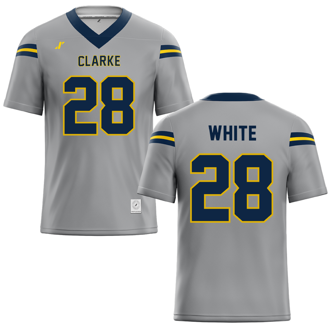 Clarke University Gray Football Jersey - #28 Aaron White