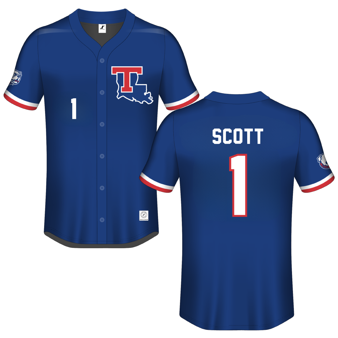 Louisiana Tech University Blue Button-Down Jersey - #1 Wesley Scott