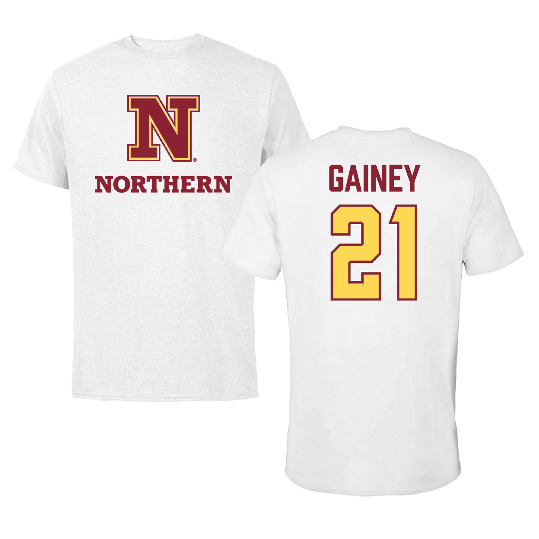 Northern State University Football White Performance Tee - #21 CJ Gainey