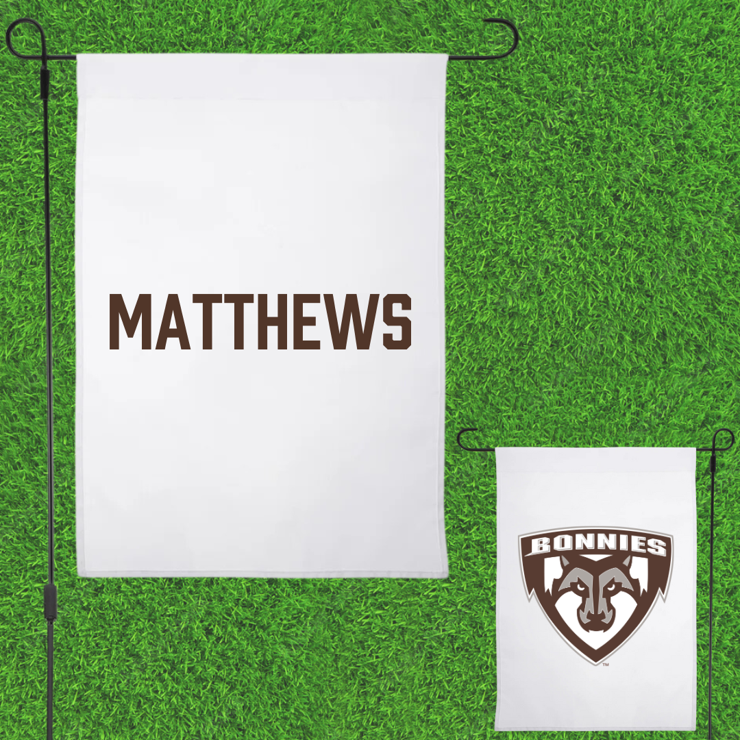 St. Bonaventure University Swimming & Diving White Garden Flag - Sam Matthews