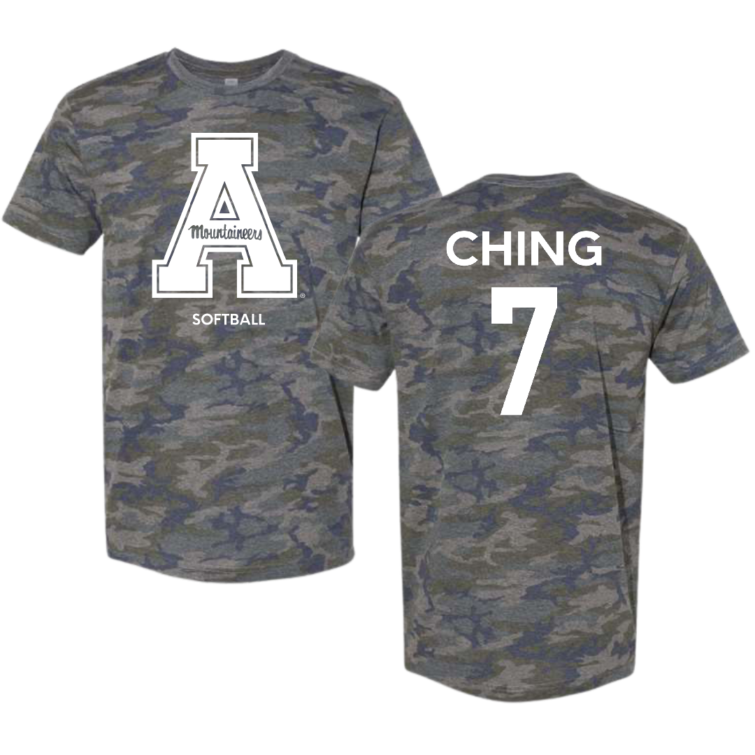Appalachian State University Softball Vintage Camo Tee - #7 Emilie Ching