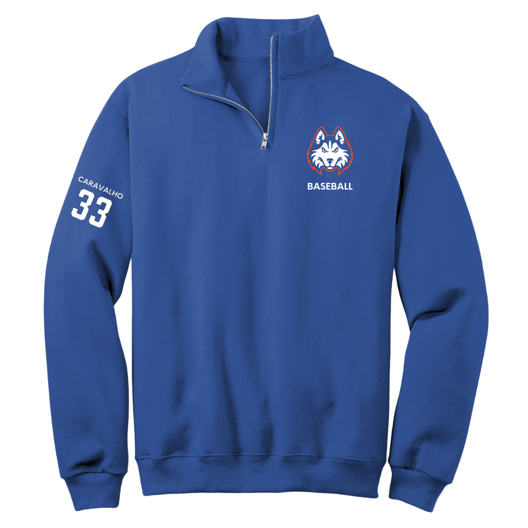 Houston Christian University Baseball Blue Quarter-Zip - #33 Joshua Caravalho