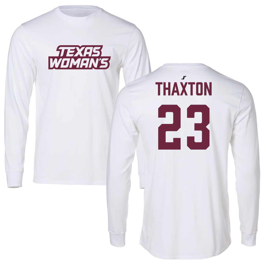 Texas Woman's University Soccer White Long Sleeve - #23 Mia Thaxton