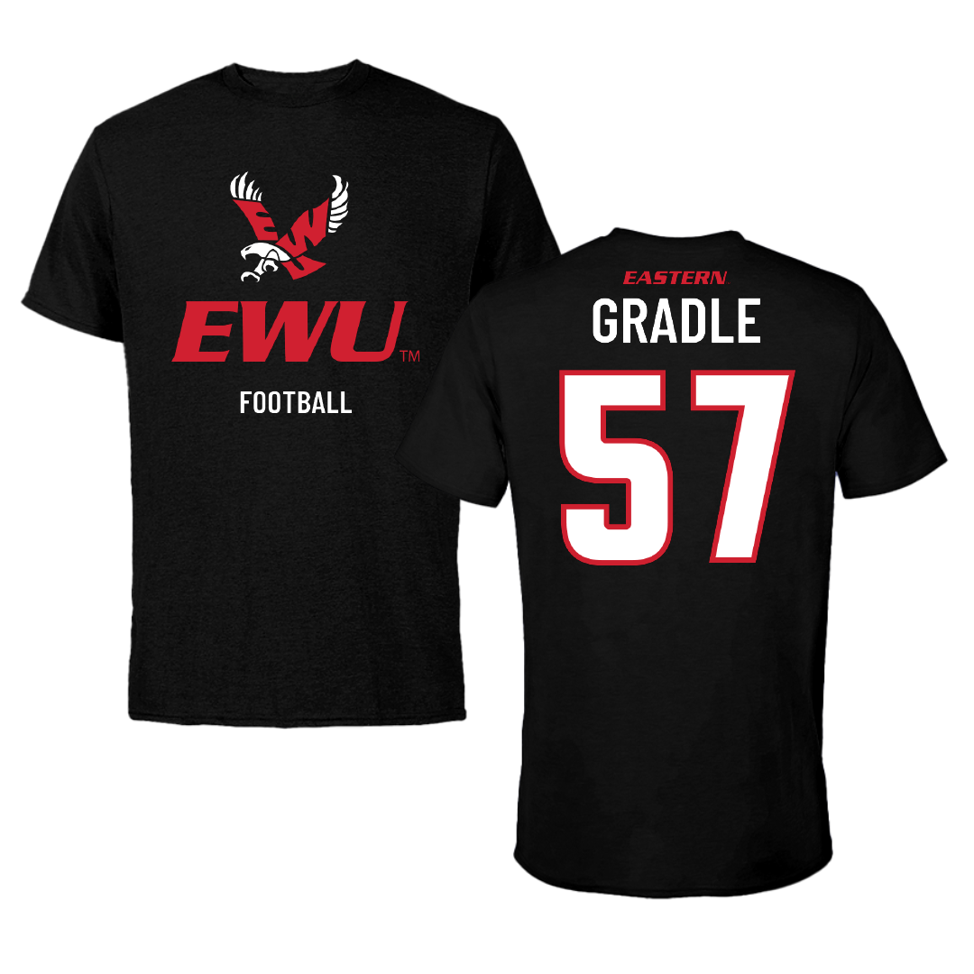 Eastern Washington University Football Black EWU Tee - #57 Michael Gradle