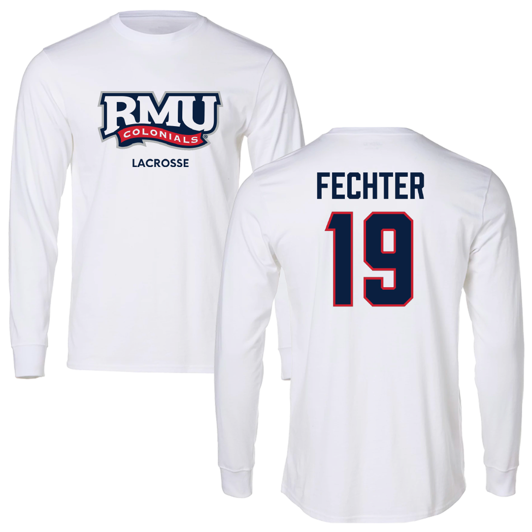 Robert Morris University Lacrosse (M) White Mascot Long Sleeve - #19 Nate Fechter