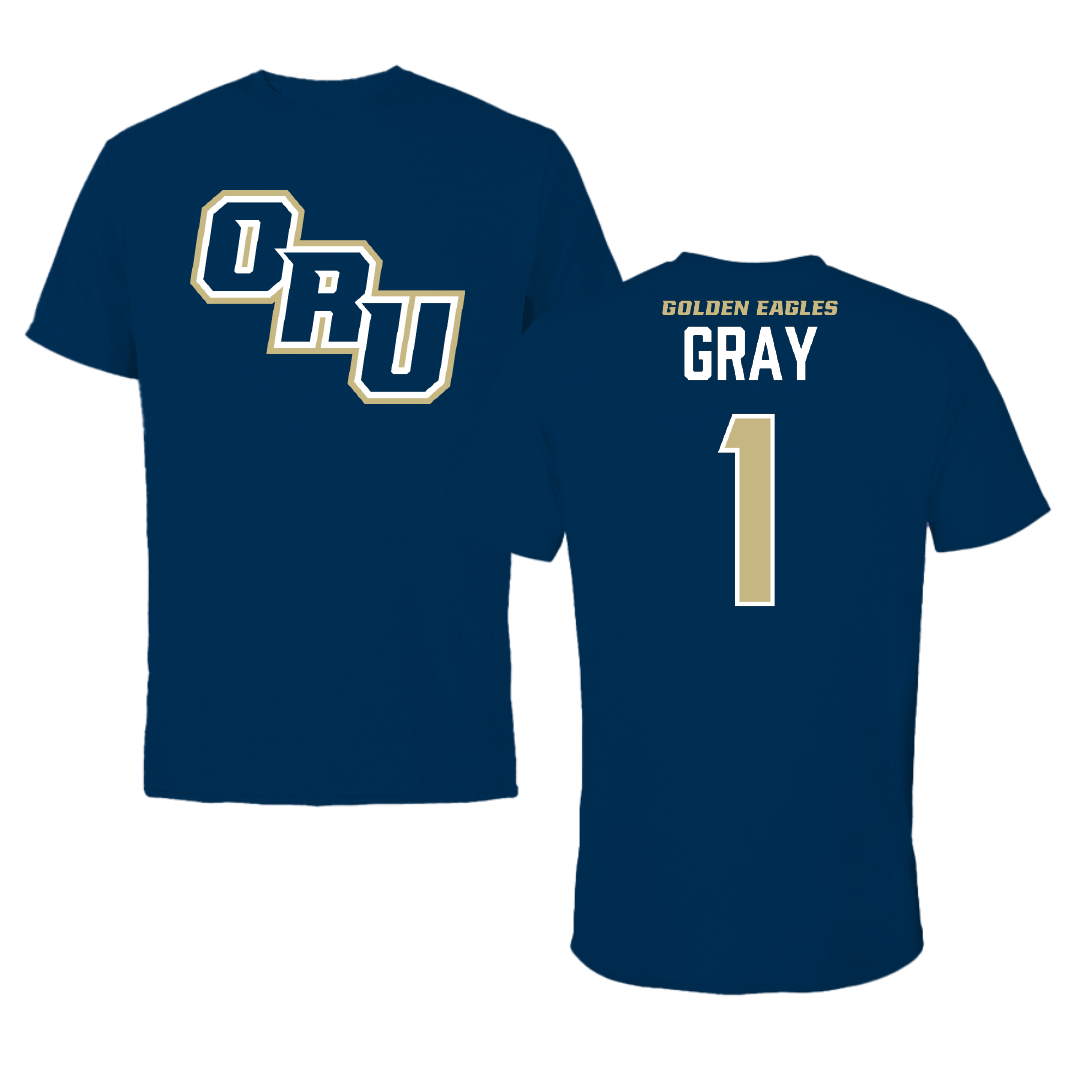 Oral Roberts University Basketball Navy Performance Tee - #25 Luke Gray