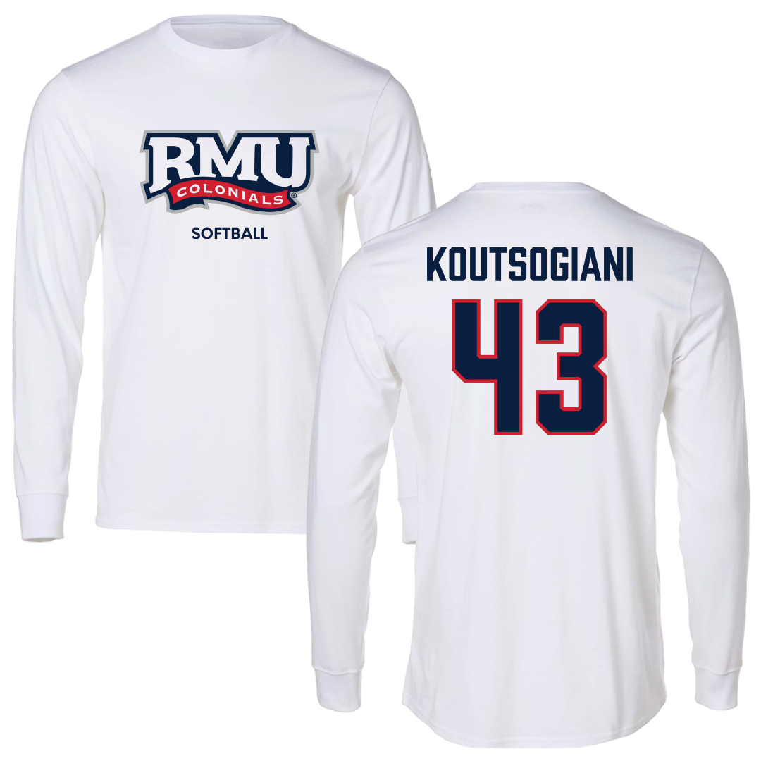 Robert Morris University Softball White Mascot Long Sleeve - #43 Alaina Koutsogiani