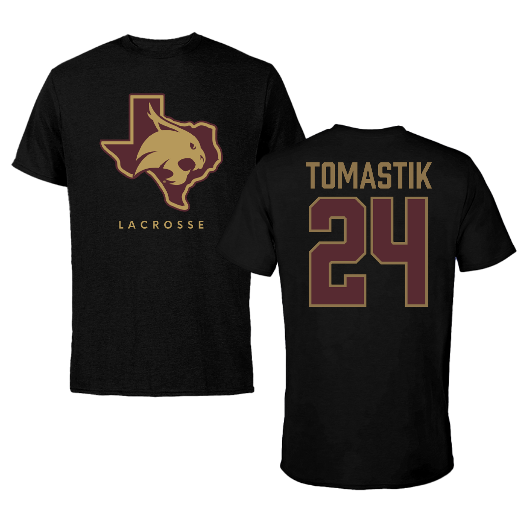 Texas State University Lacrosse Black Performance Tee - #24 Evan Tomastik