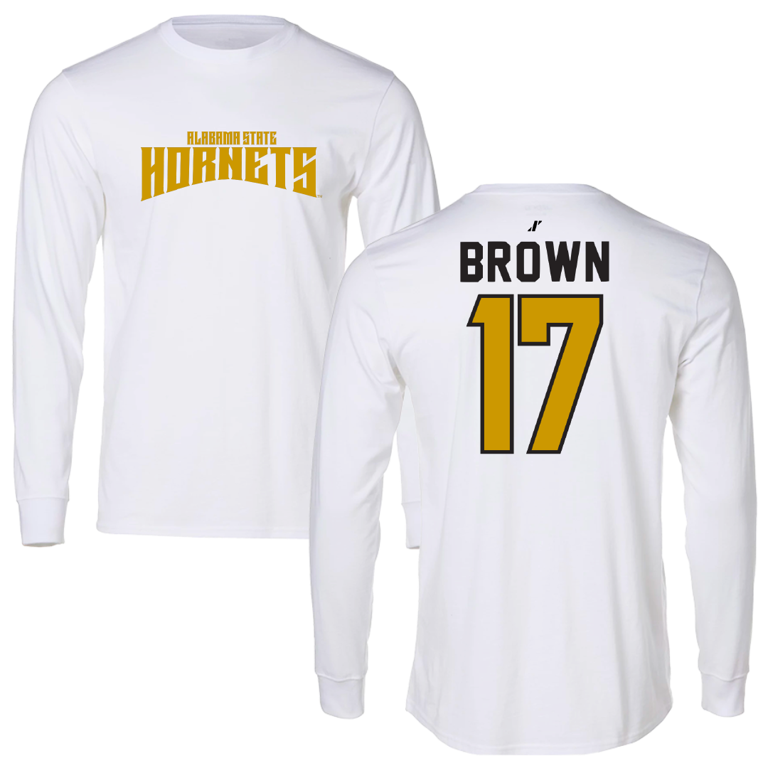 Alabama State University Flag Football White Classic Long Sleeve - #17 Calvri Brown