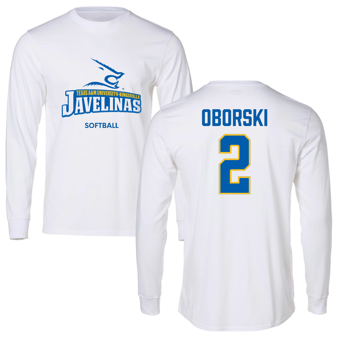 Texas A&M University-Kingsville Softball White Performance Long Sleeve - #2 Rylee Oborski