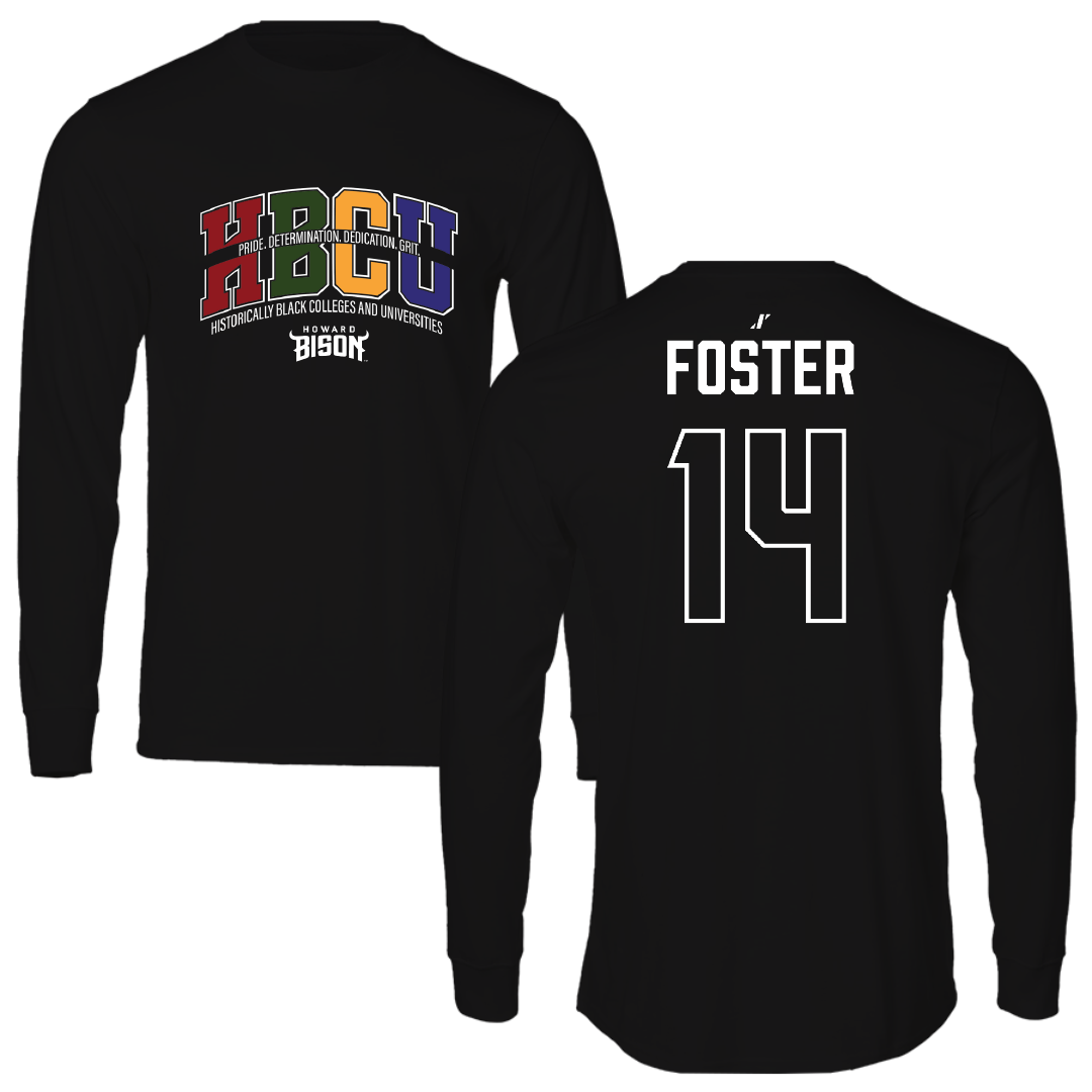 Howard University Softball Black HBCU Performance Long Sleeve - #14 Emma Foster