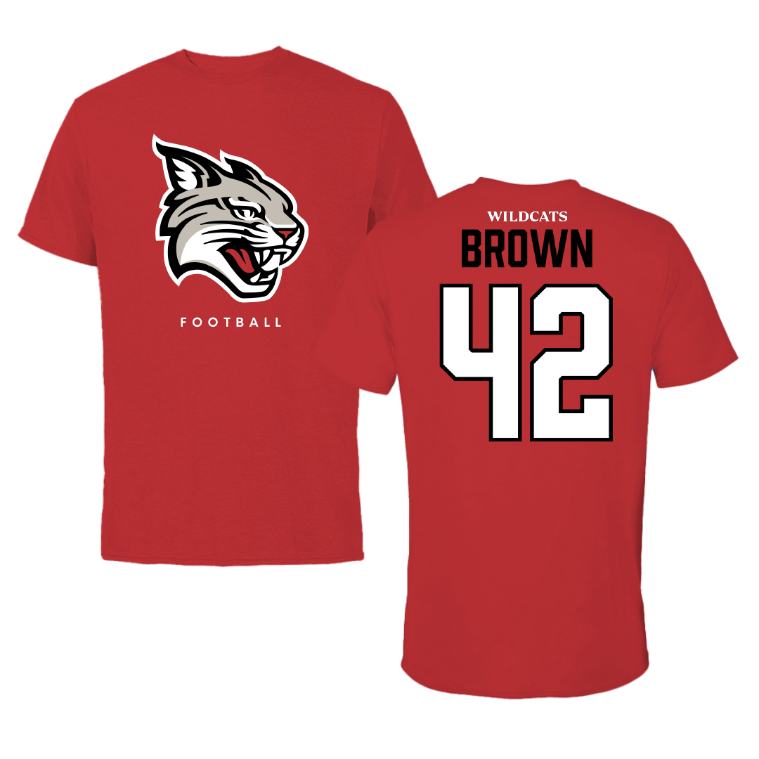 Davidson College Football Red Tee - #42 Dallas Brown
