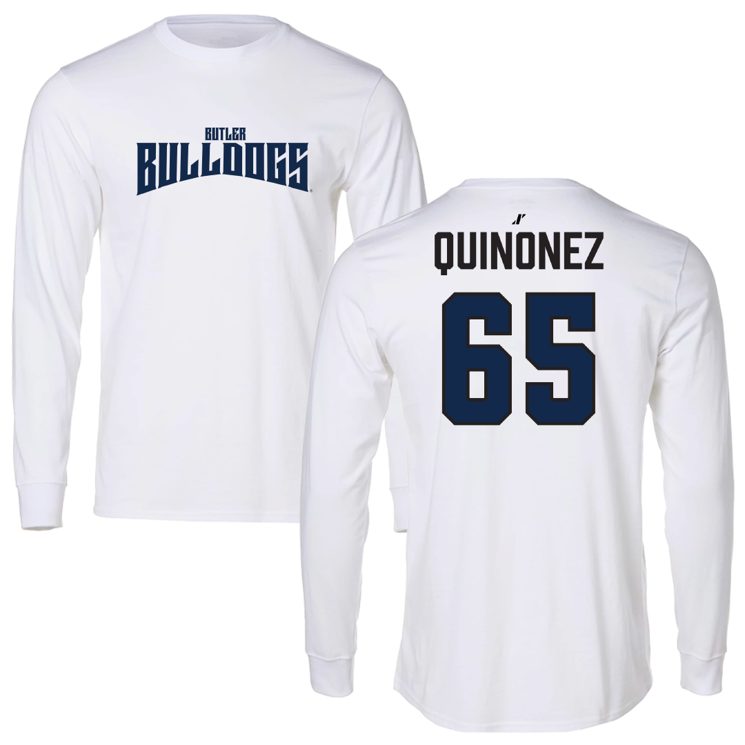 Butler University Football White Classic Long Sleeve - #65 Christopher Quinonez
