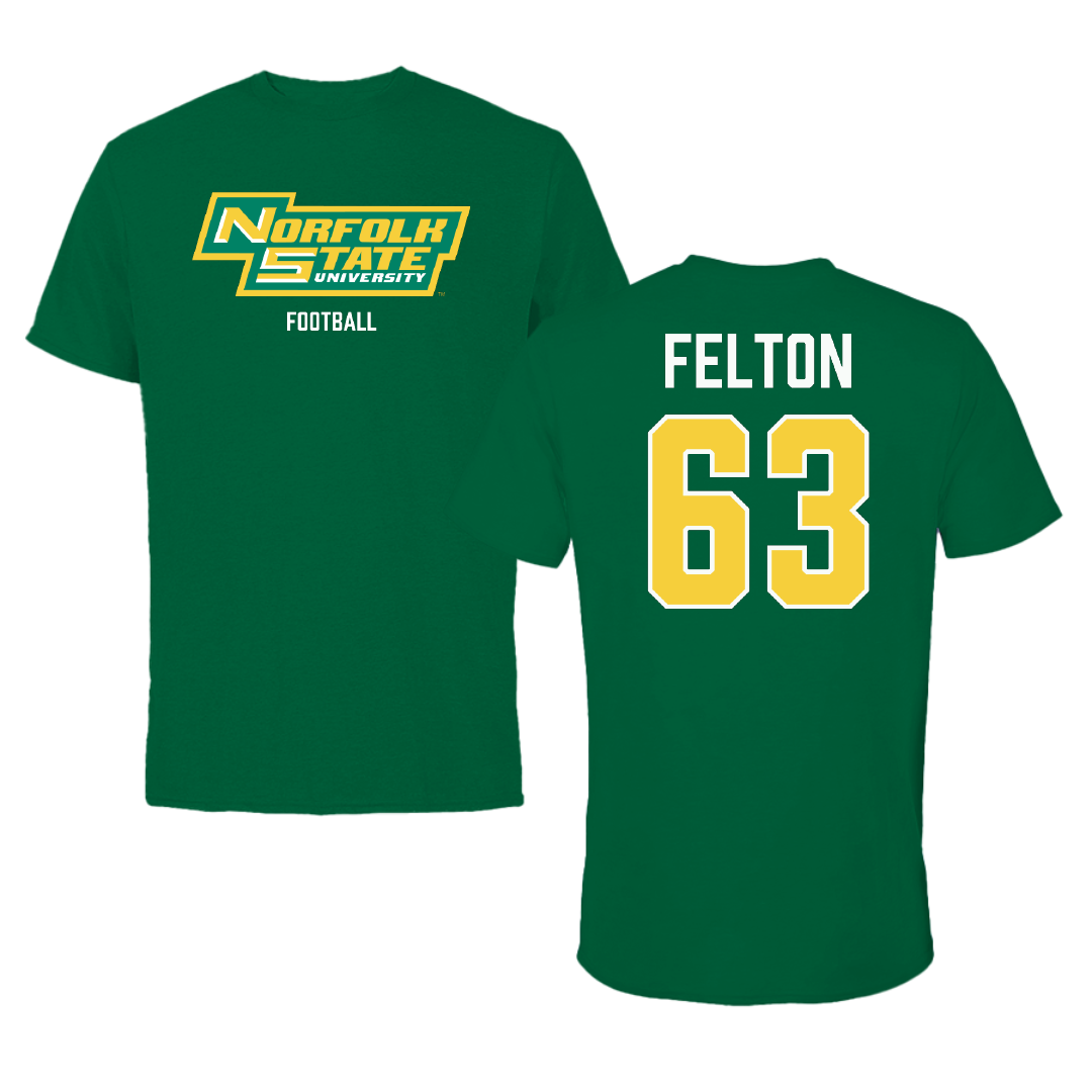 Norfolk State University Football Green Performance Tee - #63 Marselle Felton