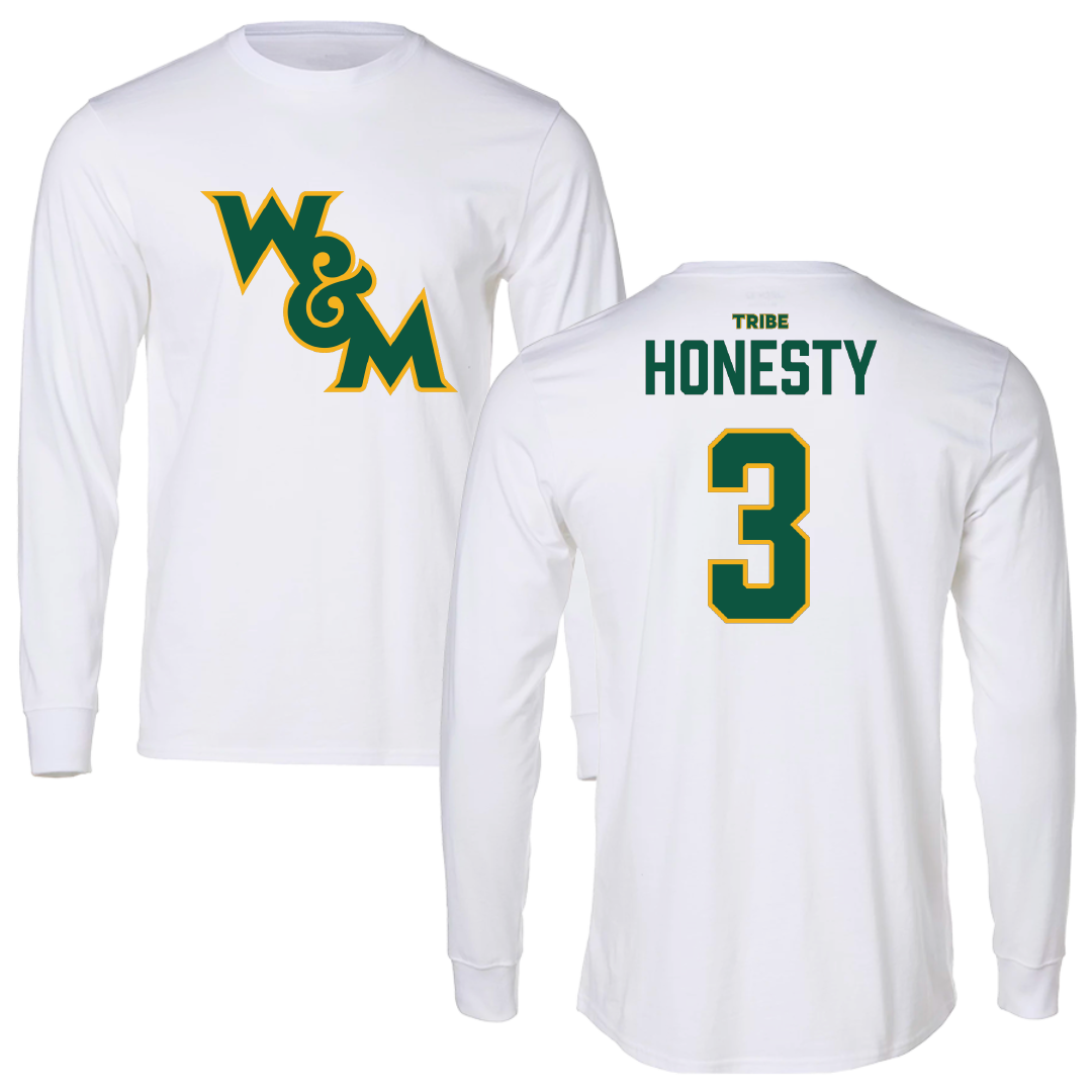 William & Mary Football White Performance Long Sleeve - #3 Alfred Honesty